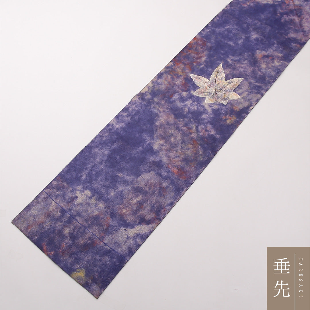 八寸名古屋帯 Sランク 帯丈365cm 正絹 六通 松葉仕立て 帯芯なし 織り カジュアル 楓 青に近い紫系 RP 1245-02281