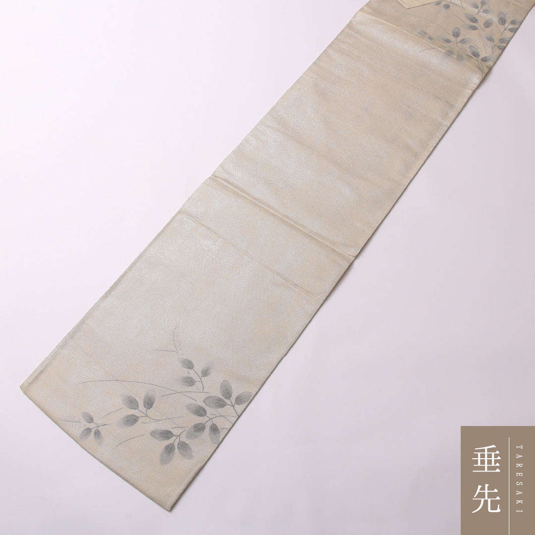 袋帯（切嵌め） 帯丈428cm 正絹 ポイント柄 インフォーマル 秋草文 クリーム系 グレー系 1243-01555