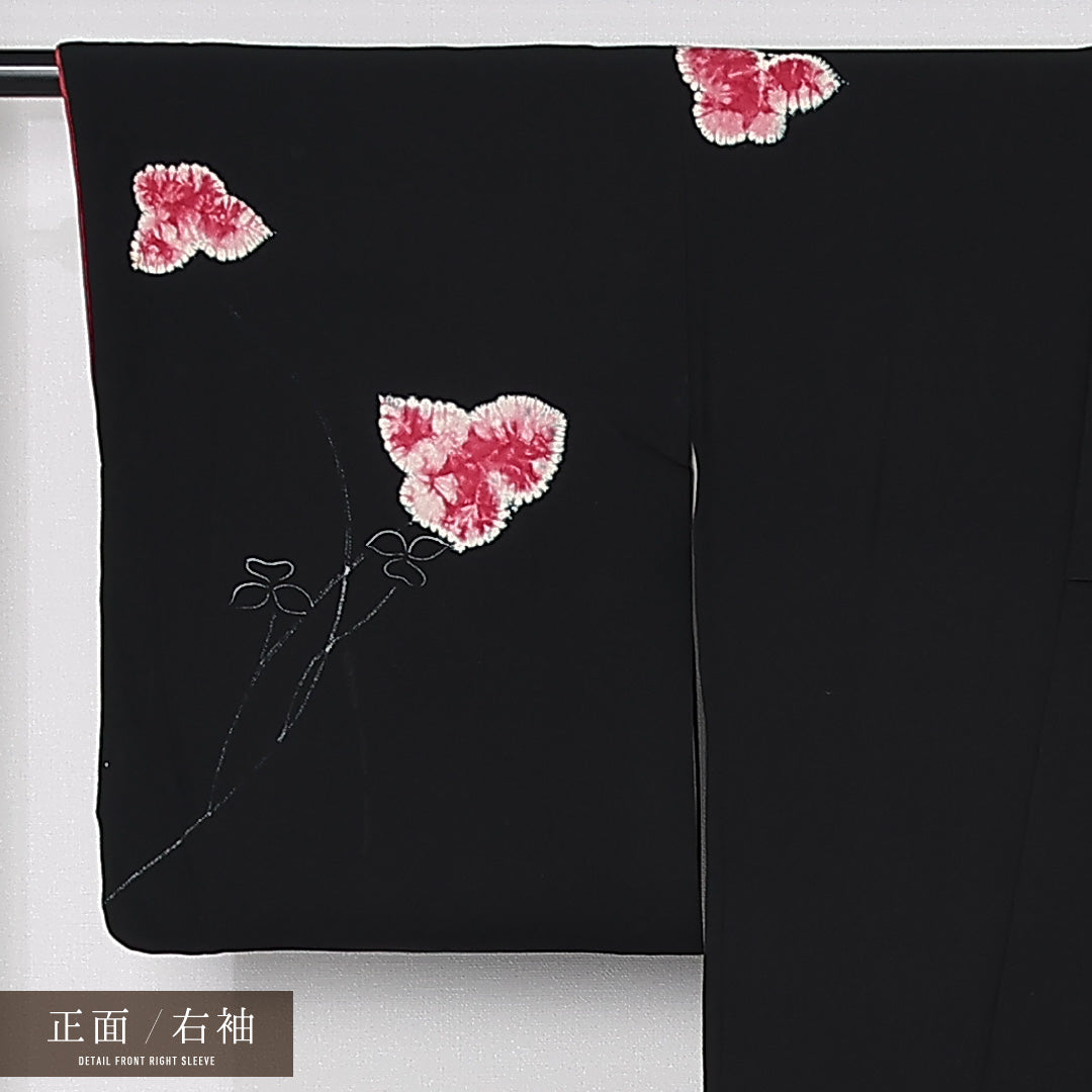 アンティーク 付下げ 袷 身丈158cm 裄丈62cm 正絹 Aランク 広衿 Mサイズ 紫陽花 黒系 M4 1218-12504