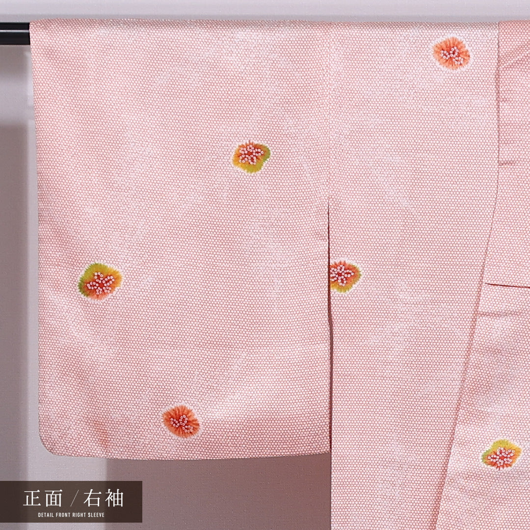 洗える着物 小紋 (お召) 袷 身丈160cm 裄丈64cm ポリエステル Sランク インフォーマル 広衿 Lサイズ 亀甲 ピンク系 RP 1221-11655