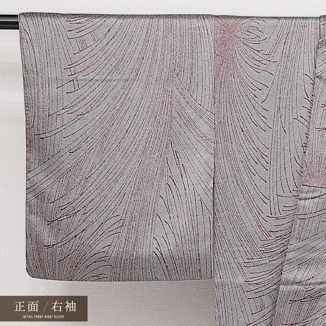 小紋 袷 身丈156cm 裄丈60cm 正絹 Aランク インフォーマル 広衿 Mサイズ 菊 グレー系 RP 1221-14556