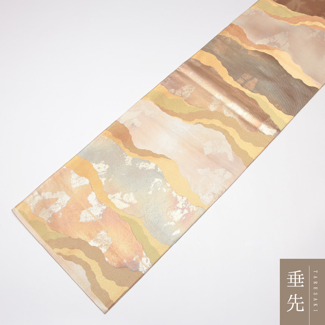 袋帯 帯丈432cm 正絹 六通 セミフォーマル 綴れ織 道長取り 金系 1243-01270