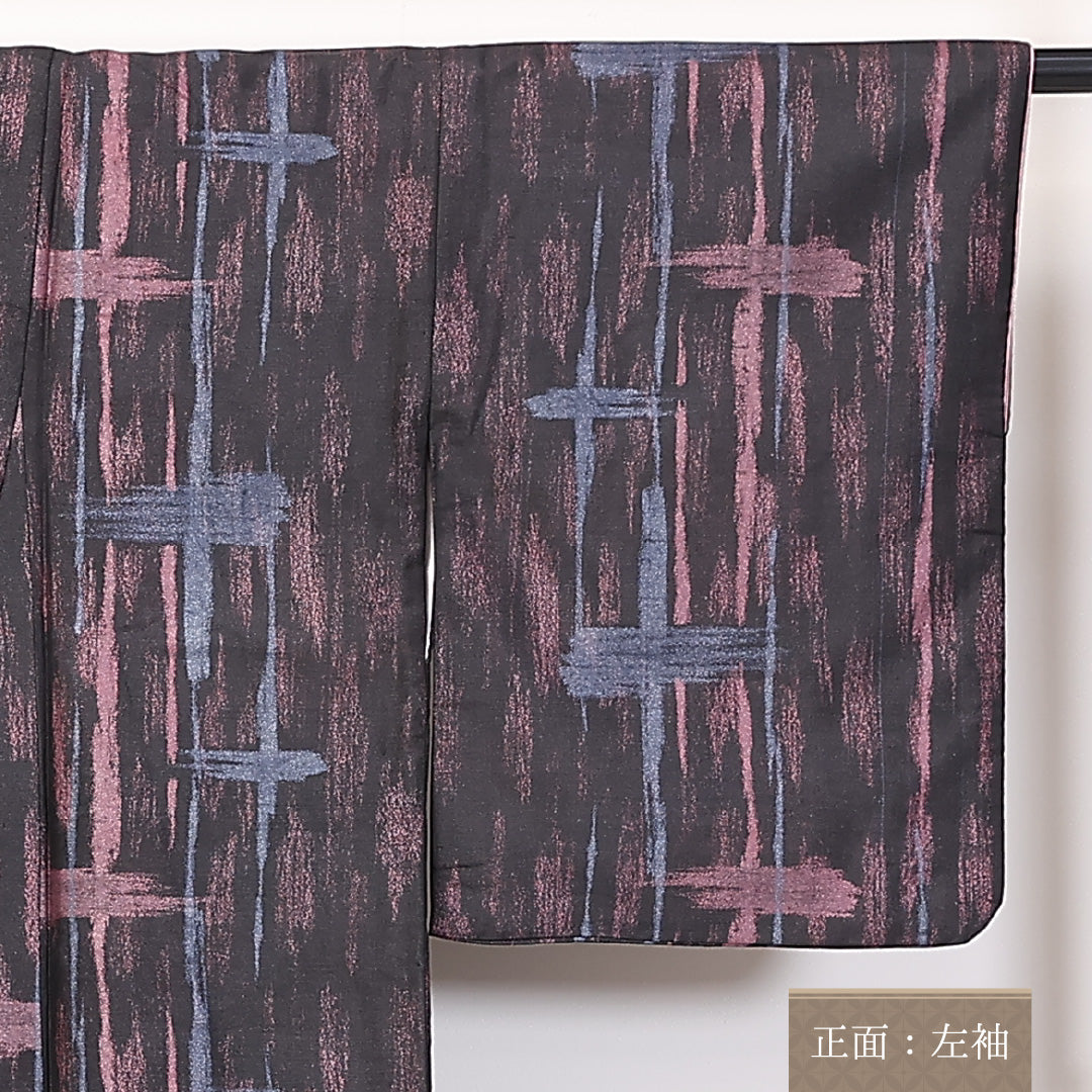 アンティーク 小紋 袷 身丈137cm 裄62.5cm 正絹 黒系 Aランク 1215-02308