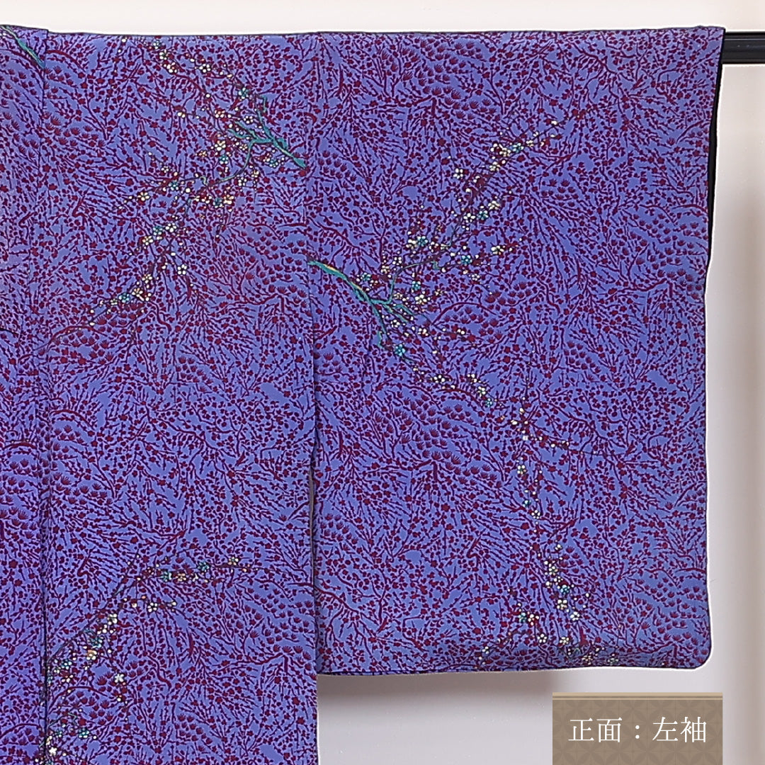 アンティーク 小紋 袷 身丈144cm 裄62.5cm 正絹 紫系 Cランク 1215-02302