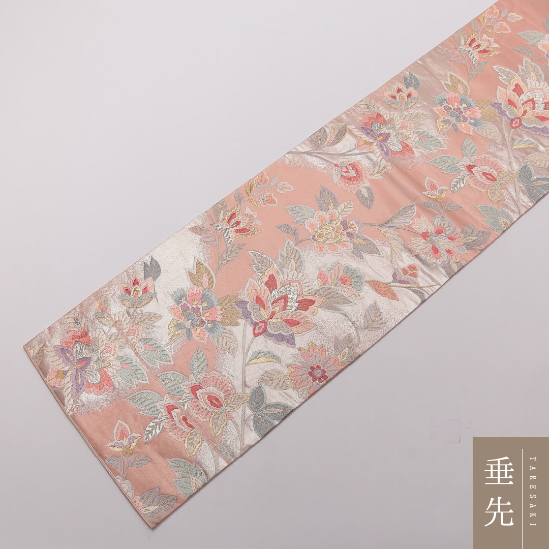 袋帯 帯丈440cm 正絹 六通 フォーマル 唐織 唐草華文 ピンク系 1243-01444