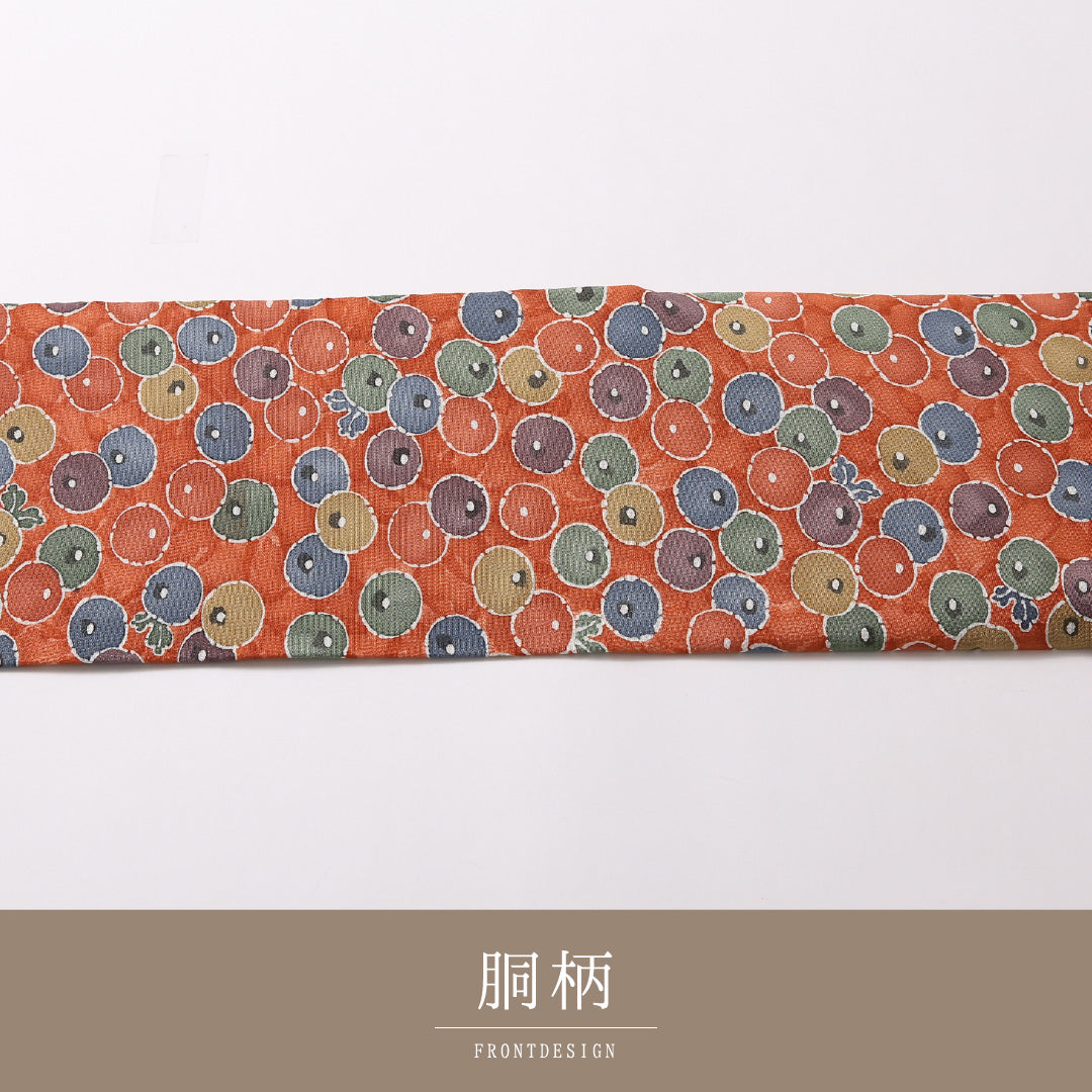 九寸 名古屋帯 帯丈360cm 名古屋仕立て 全通 Nランク カジュアル 正絹 ちりめん 饅頭菊 レトロ 可愛らしい 朱系 1224-02944