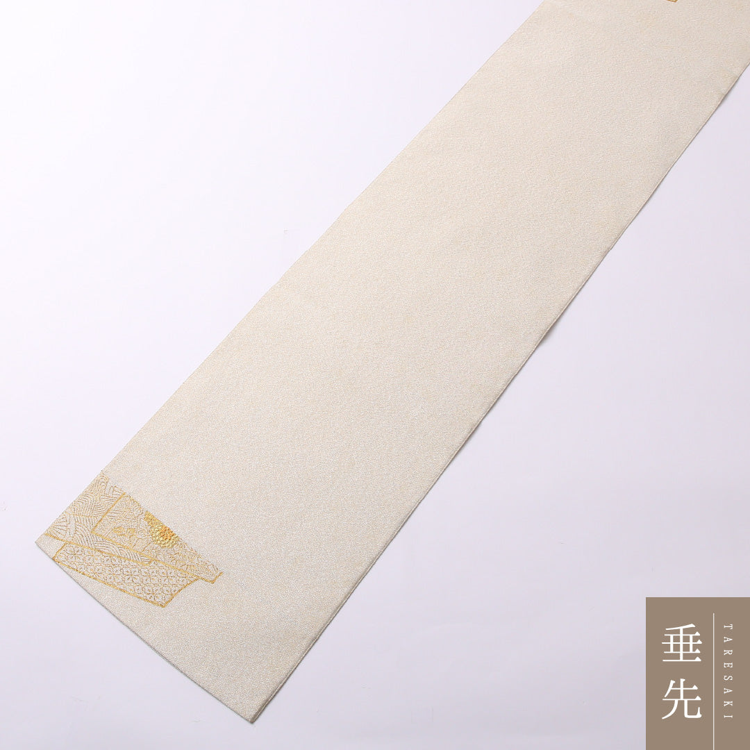 袋帯 帯丈432cm 正絹 ポイント柄 フォーマル 綴れ織 御所車 白系 1243-01488