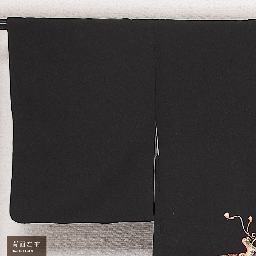 洗える着物 黒羽織 袷 身丈79cm 裄丈64cm ポリエステル Sランク 一つ紋 (揚羽蝶) セミフォーマル Mサイズ 御所車 黒系 RP 1233-13918