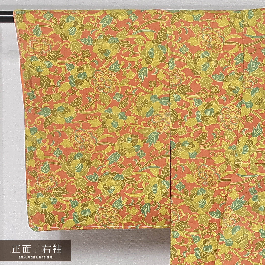 小紋 袷 身丈162cm 裄丈64cm 正絹 Sランク インフォーマル 広衿 Lサイズ 染め紬 唐華 多色系 RP 1221-11983