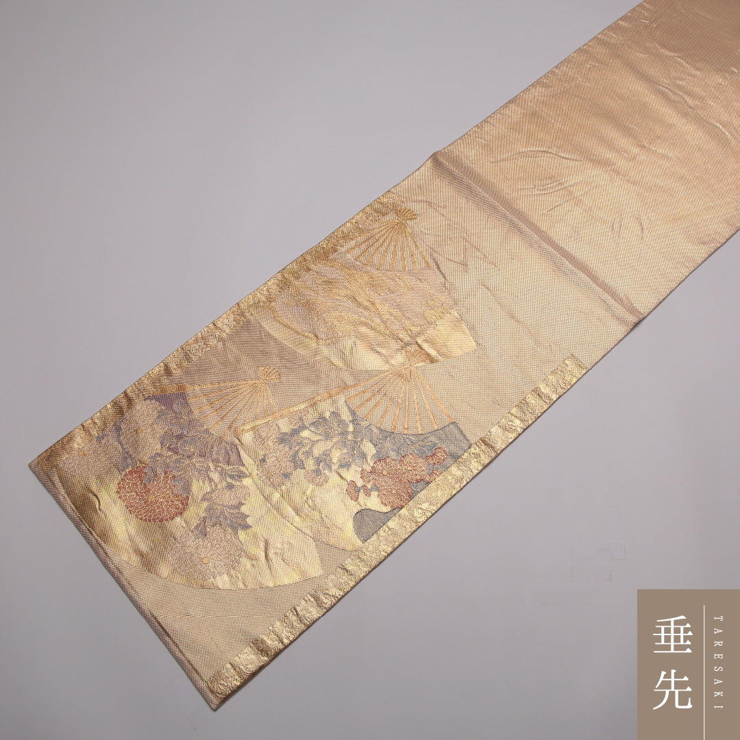 袋帯 六通 帯丈464cm フォーマル Sランク 正絹 扇 菊 金系 1223-01461