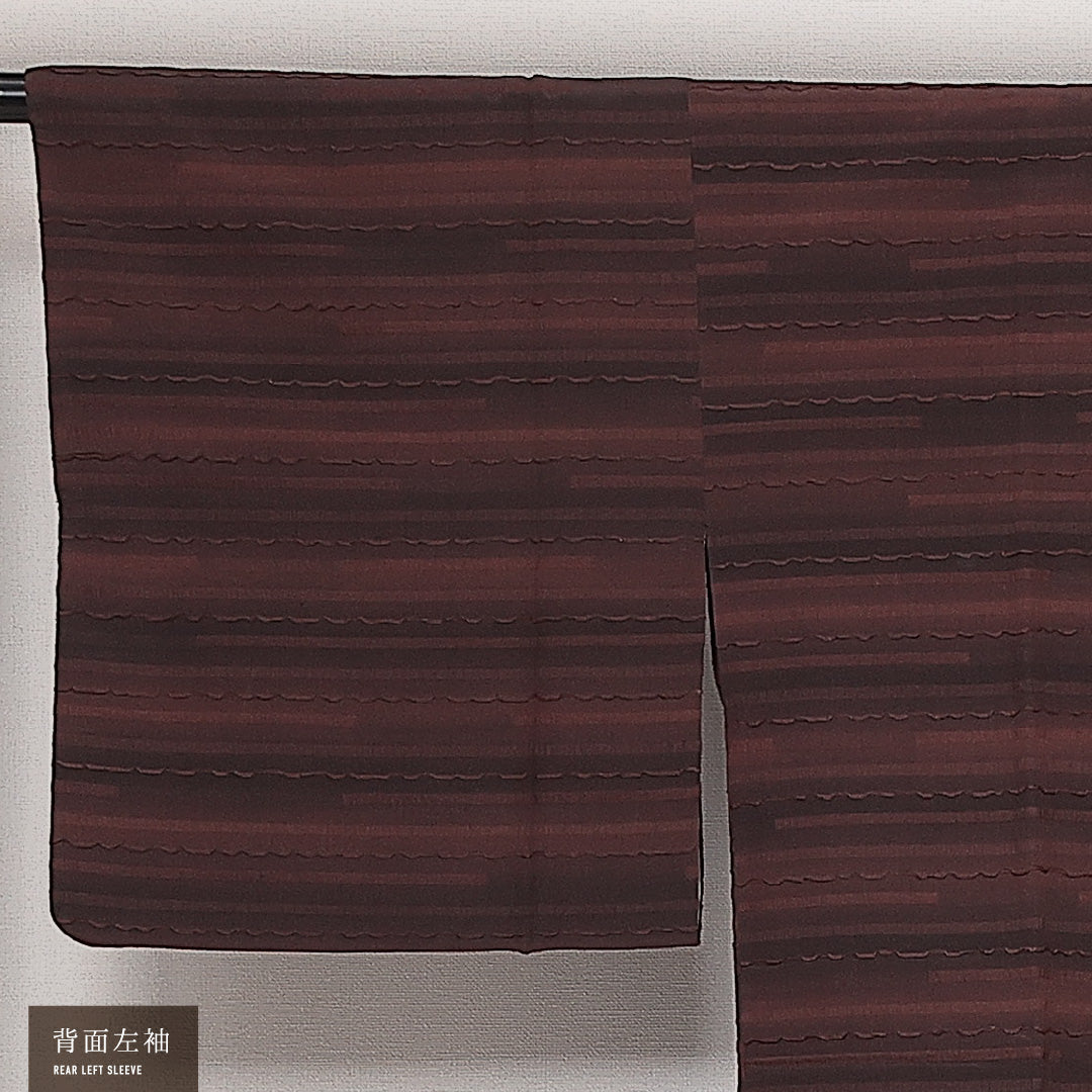 洗える着物 道行コート 袷 身丈87cm 裄丈64cm ポリエステル Sランク セミフォーマル Mサイズ ふくれ織 ポケットあり 創作柄 茶系 RP 1237-13839