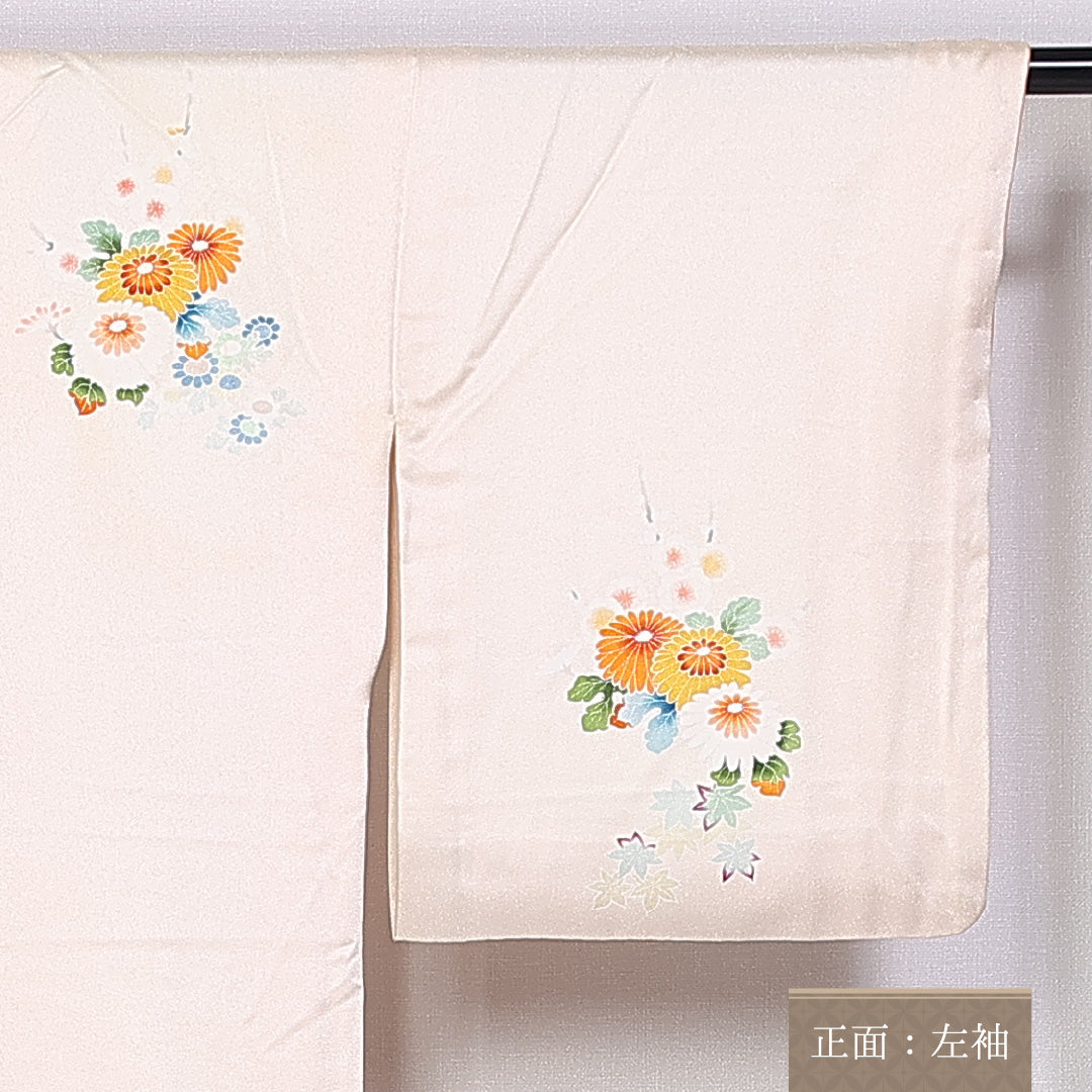 訪問着 袷 身丈163cm 裄丈64cm 正絹 Aランク セミフォーマル 広衿 Lサイズ 金彩 花籠 クリーム系 RP 1217-10388