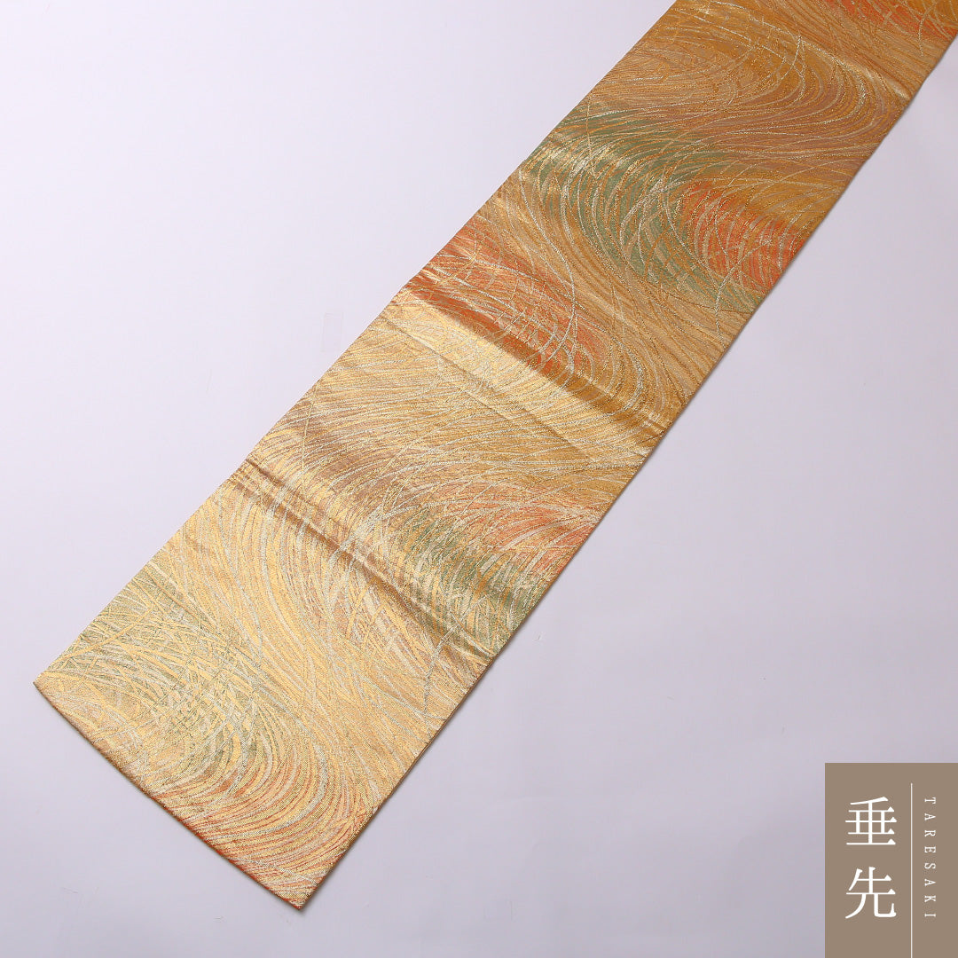 袋帯 帯丈444cm ポリエステル 六通 セミフォーマル 創作柄 金系 黄系 1243-01563