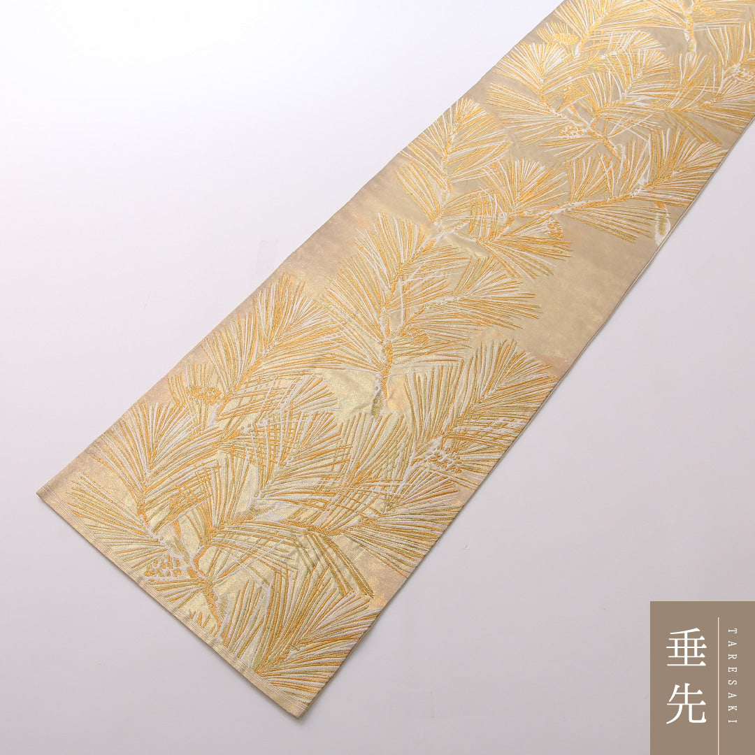 袋帯 帯丈440cm 正絹 六通 フォーマル 松 古典柄 金系 黄系 1243-01653
