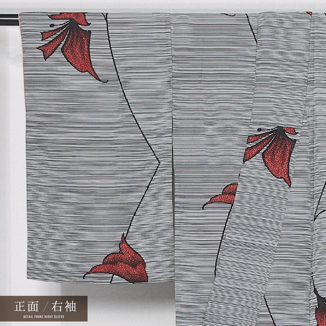 お召 袷 身丈150cm 裄丈62cm 正絹 Aランク インフォーマル 広衿 Sサイズ 漆糸 縞 ラメ グレー系 HP 1222-11892