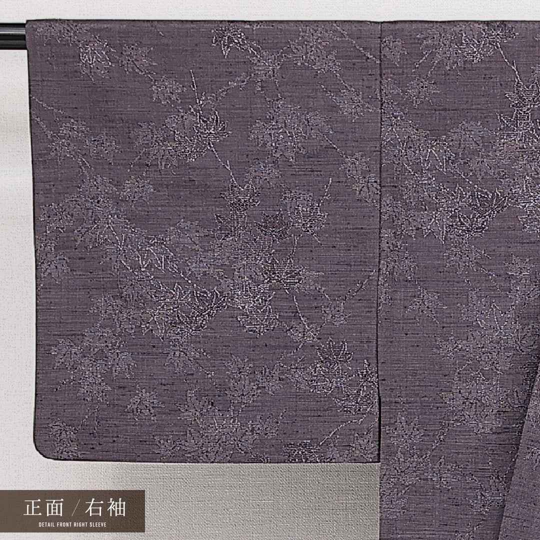 洗える着物 ウールの紬 単衣 身丈147cm 裄丈60cm ウール Sランク カジュアル バチ衿 XSサイズ 居敷当て 肩当て 紅葉 紫系 RP 1223-14622