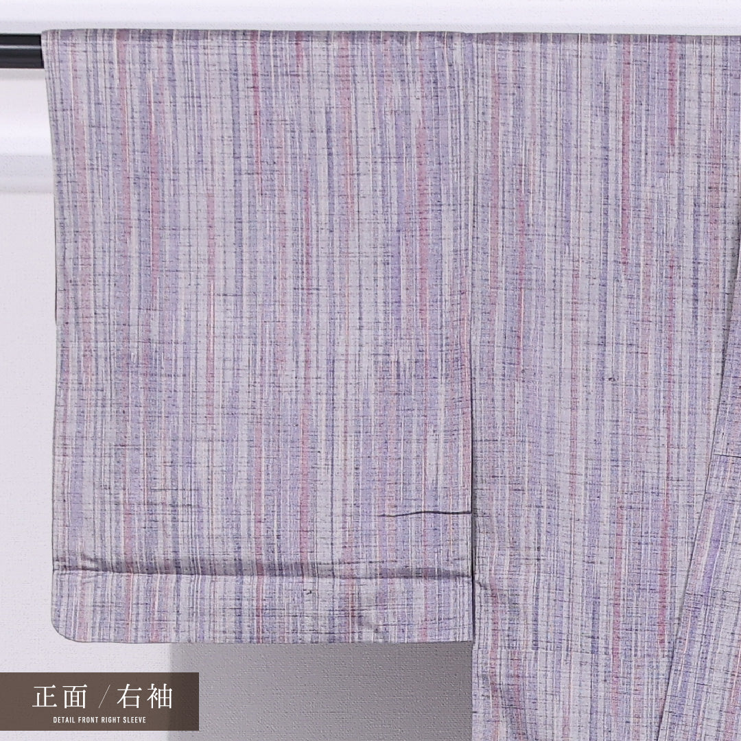 紬 袷 身丈151cm 裄丈61cm 正絹 Bランク カジュアル バチ衿 Sサイズ 縞 グレー系 RP 1223-11662
