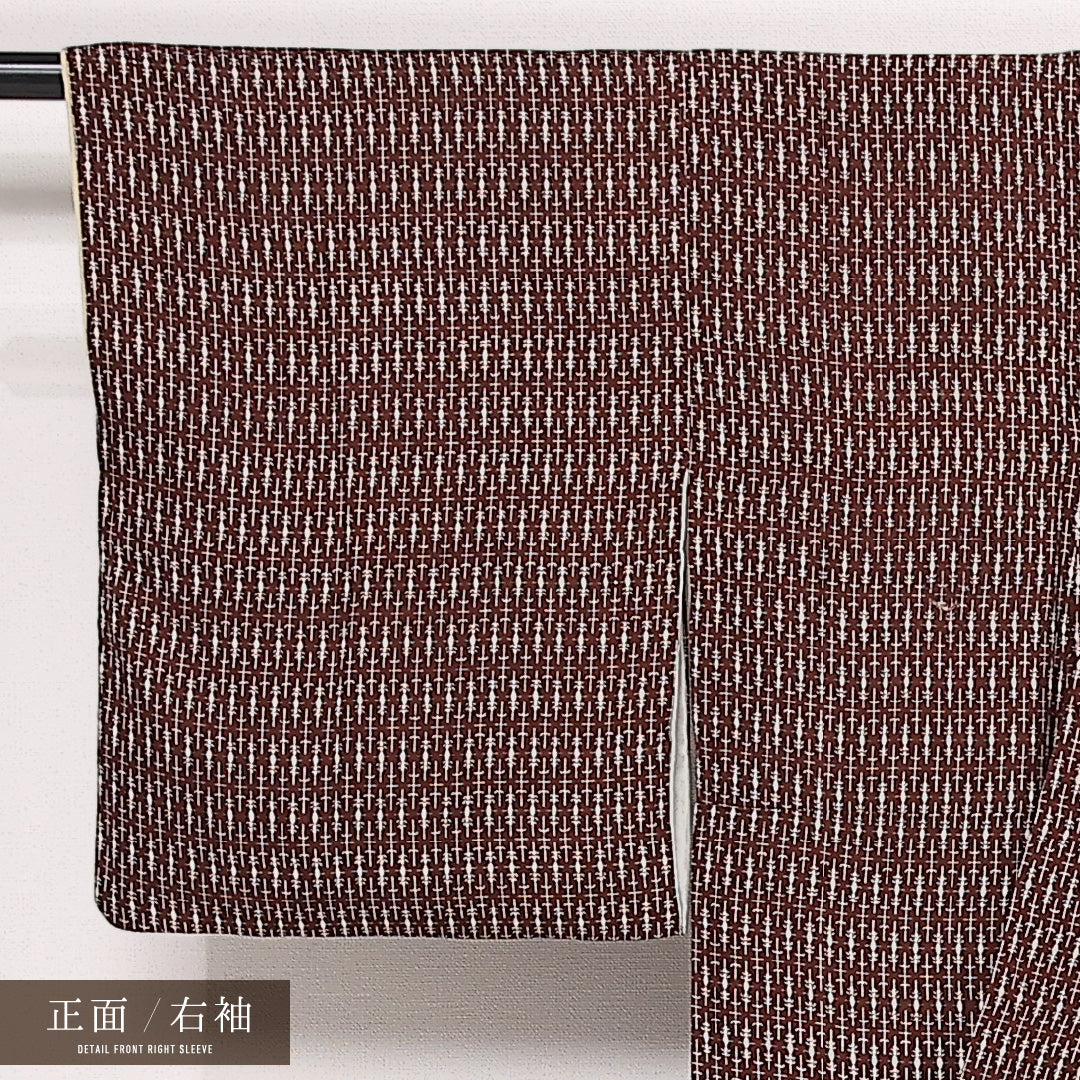 アンティーク 小紋 袷 身丈148cm 裄丈61cm 正絹 Aランク バチ衿 XSサイズ 創作柄 茶系 HP 1221-13380