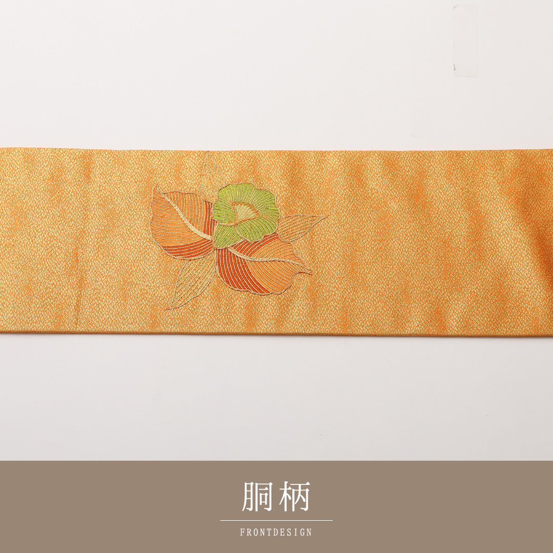 名古屋帯 ポイント柄 帯丈362cm セミフォーマル Sランク 正絹 金駒刺繍 花柄 朱系 1224-02185