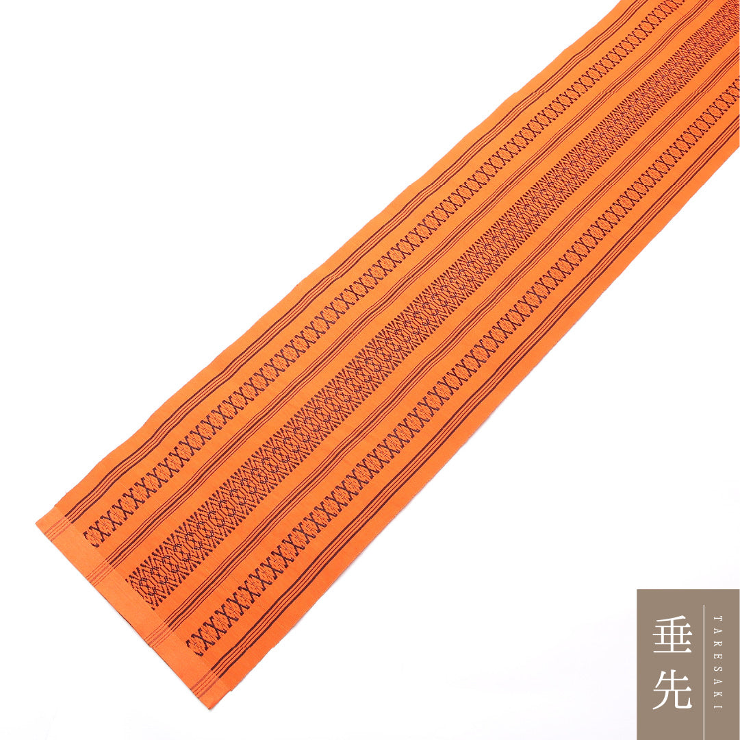 名古屋帯 全通 帯丈380cm カジュアル Aランク 正絹 本場筑前博多織 朱系 1224-02462