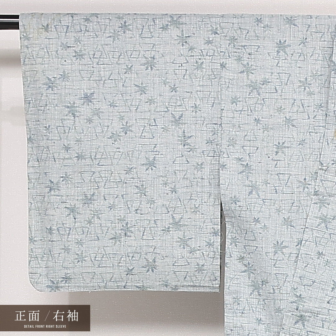 夏物 洗える着物 木綿の紬 夏物 身丈156cm 裄丈66cm 木綿 Cランク カジュアル 広衿 Mサイズ 幾何学柄 ヒトデ グレー系 RP 1223-13294