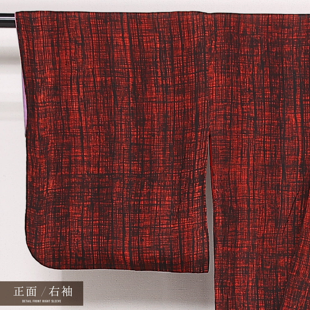 アンティーク 小紋 袷 身丈150cm 裄丈64cm 正絹 Cランク バチ衿 Sサイズ 創作柄 赤系 RP 1221-13351