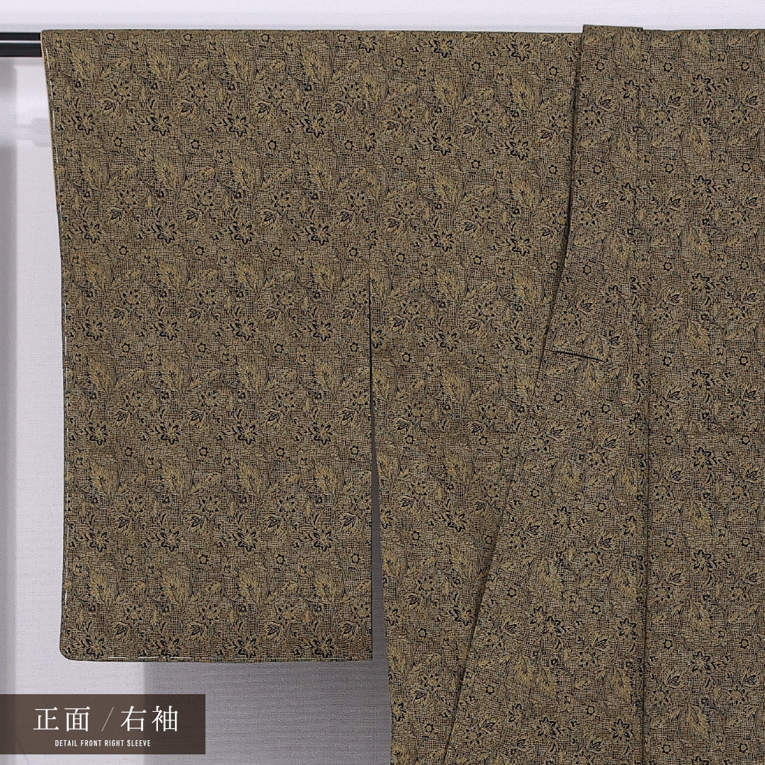 小紋 袷 身丈155cm 裄丈62cm 正絹 Sランク インフォーマル バチ衿 Mサイズ 花柄 黒系 RP 1221-11607