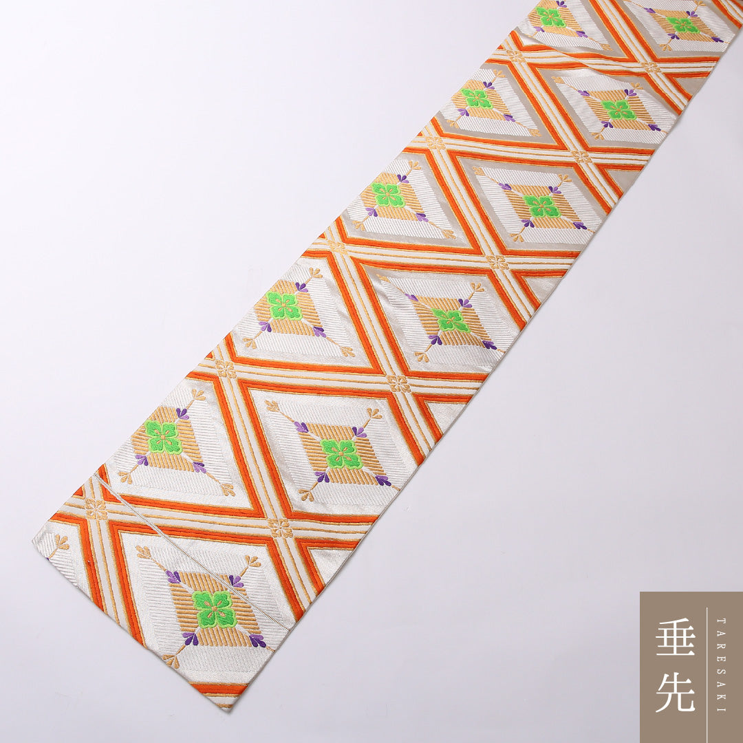 袋帯 帯丈432cm 六通 フォーマル Aランク 正絹 花菱 レトロ 華やか 銀系 1223-01586
