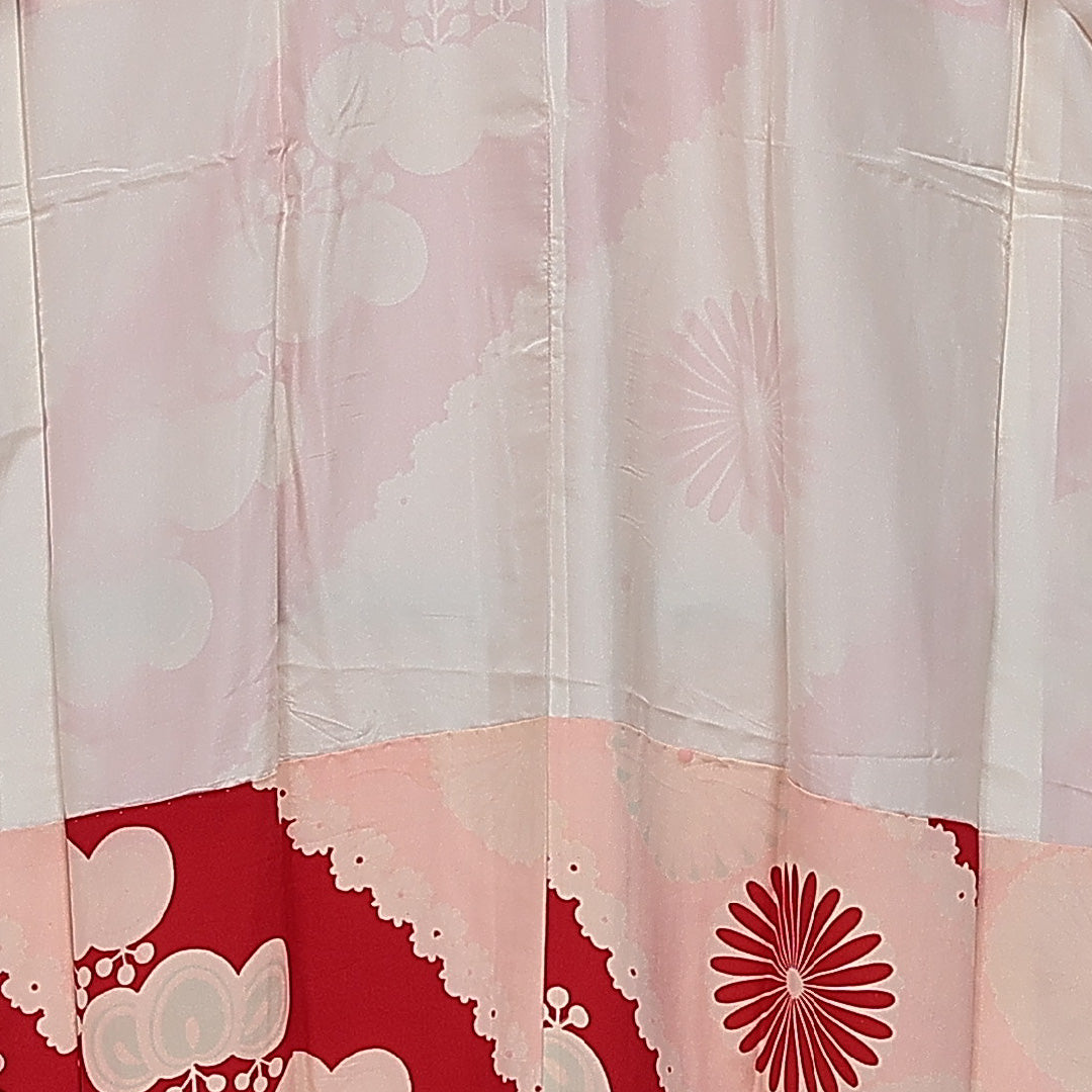 アンティーク 長襦袢 無双袖 身丈123cm 裄丈62cm Aランク 正絹 Sサイズ 吉祥文様 レトロ 大正ロマン ピンク系 1229-14485