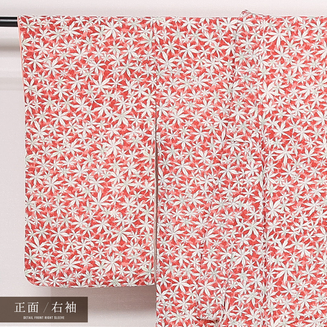 洗える着物 小紋 袷 身丈147cm 裄丈65cm ポリエステル Sランク インフォーマル バチ衿 XSサイズ 楓 赤系 RP 1221-13309