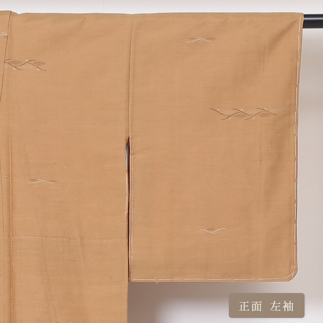 紬 袷 身丈157cm 裄60.5cm 正絹 茶系 Sランク 植物柄 1216-00715-2314