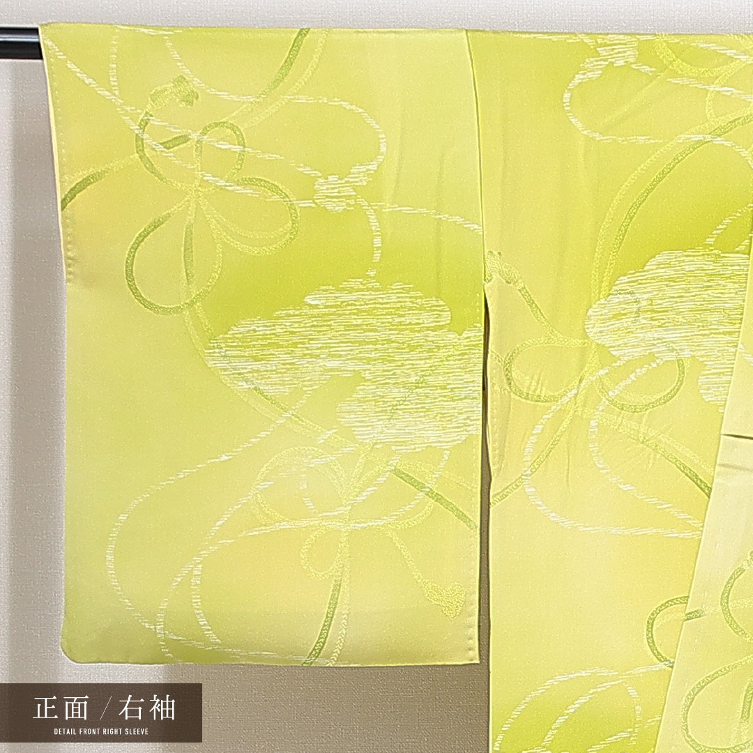 小紋 袷 身丈157cm 裄丈64cm 正絹 Bランク Mサイズ 広衿 インフォーマル 組紐 緑系 1215-14958