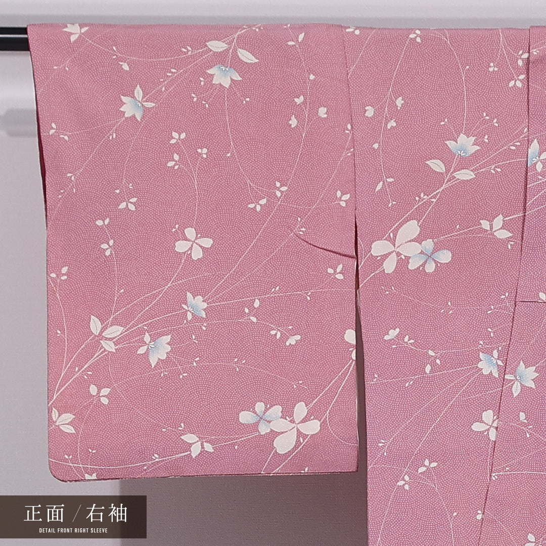 小紋 袷 身丈155cm 裄丈64cm 正絹 Cランク インフォーマル 広衿 Mサイズ 花柄 ピンク系 LP 1221-11431
