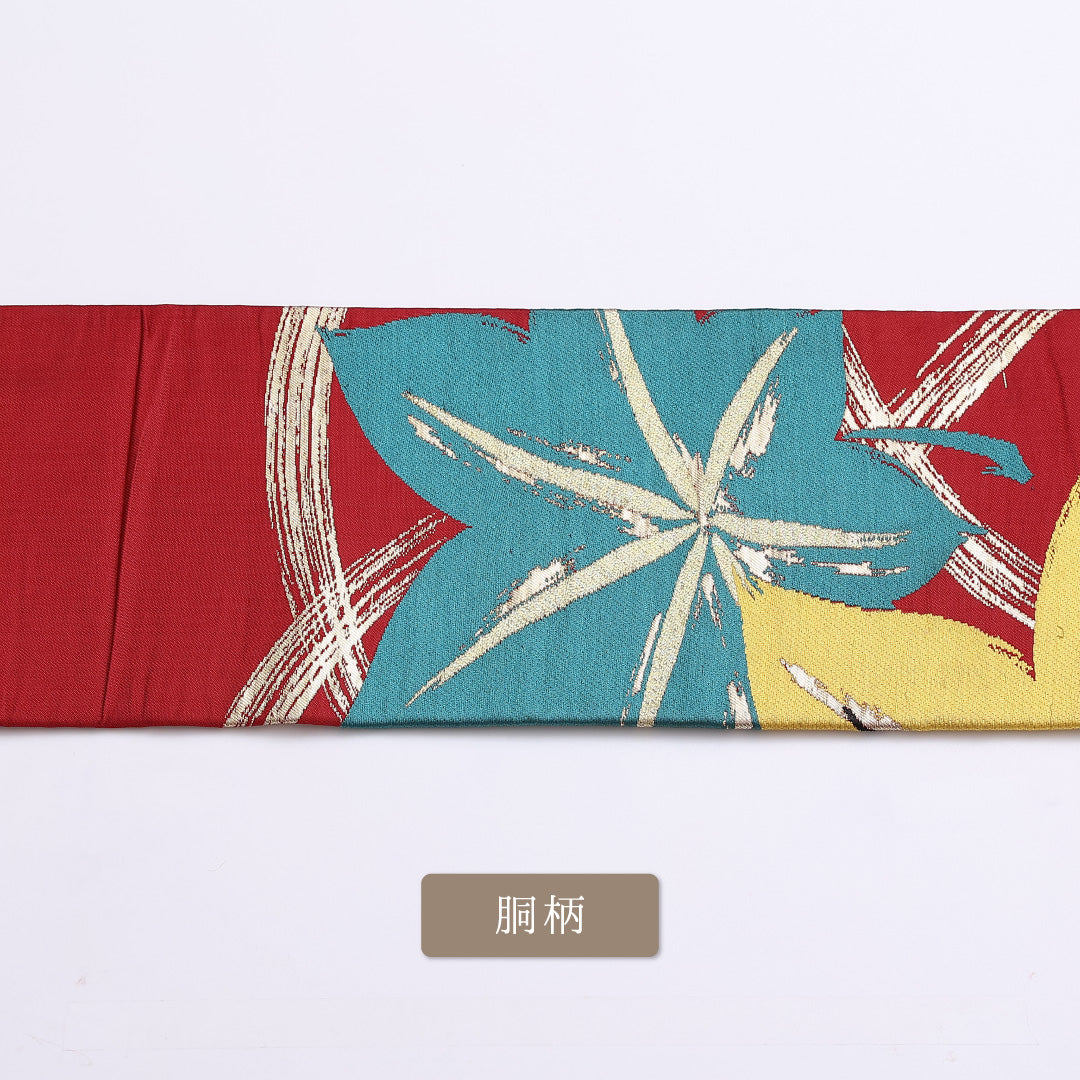 アンティーク 名古屋帯 帯丈335cm ポイント柄 名古屋仕立て Cランク カジュアル 正絹 赤系 1224-01235