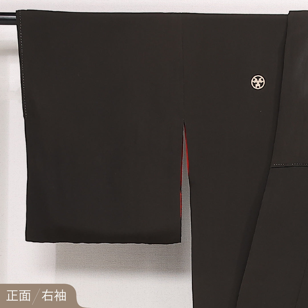 アンティーク 黒留袖 五つ紋 身丈153cm 裄丈64cm Dランク 正絹 袷 広衿 S 鬼灯 色紙 レトロ 遊び心 黒系 1211-F0574