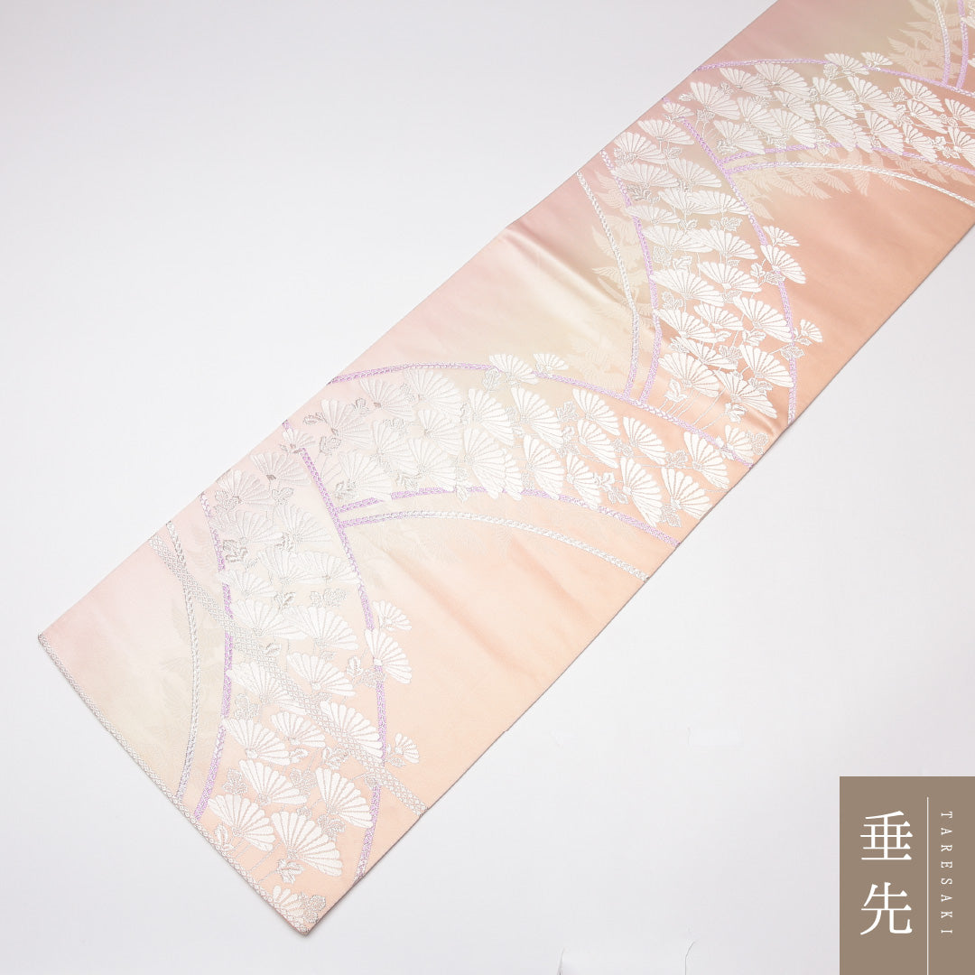 袋帯 帯丈426cm 正絹 六通 フォーマル 花扇 ピンク系 1243-01317