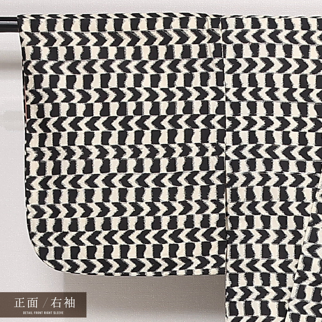 アンティーク 紬 袷 身丈148cm 裄丈62cm 正絹 Aランク 広衿 XSサイズ 創作柄 白系 RP 1223-13311