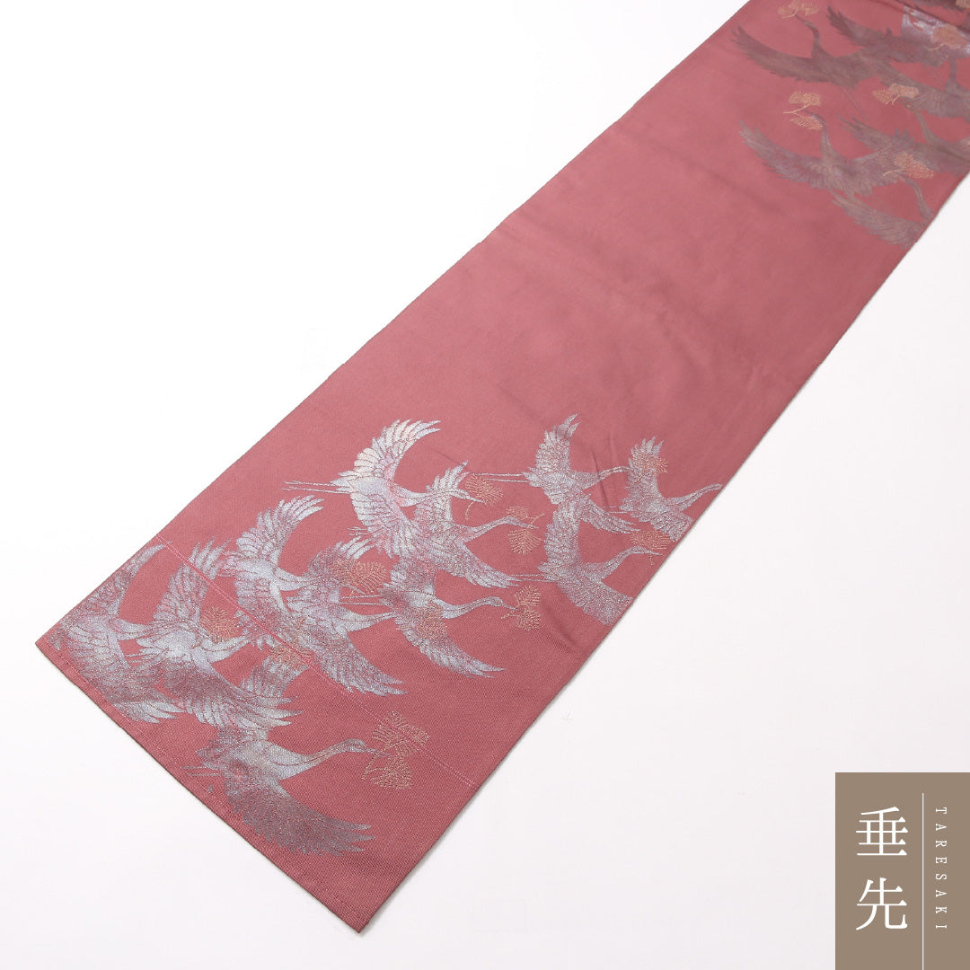 袋帯 帯丈430cm 正絹 六通 セミフォーマル 琳派 鶴 紫系 1243-01736