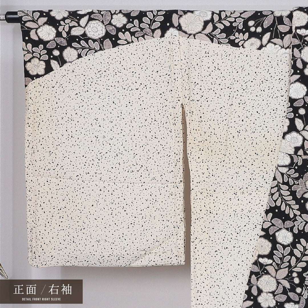 訪問着 身丈160cm 裄丈69cm Cランク L 正絹 単衣 広衿 辻ヶ花調 辻が花 桜 セミフォーマル 黒系 1212-12326