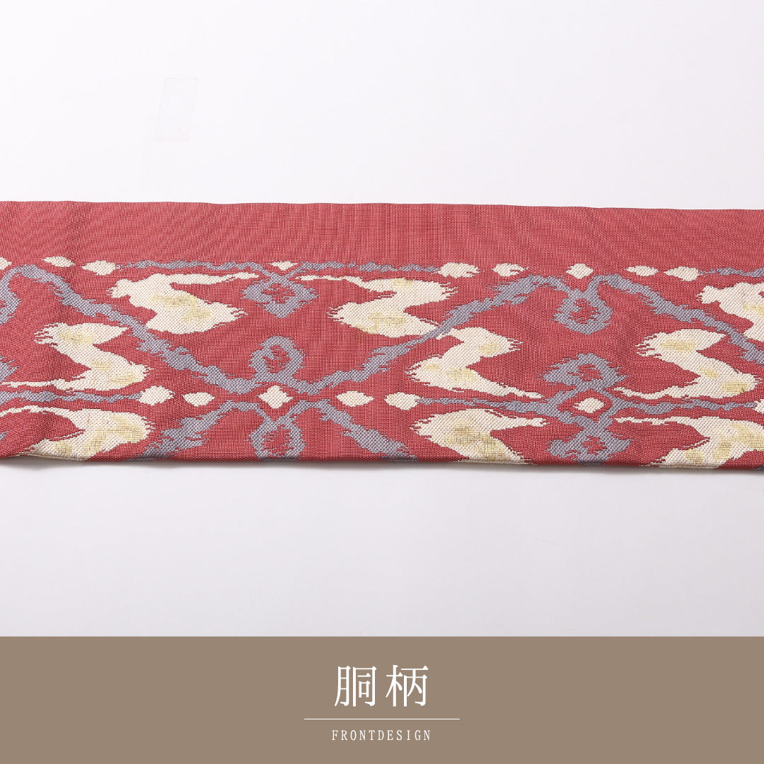九寸名古屋帯 Sランク 帯丈329cm 正絹 六通 名古屋仕立て 織り インフォーマル 創作柄 ピンク系 LP 1245-03012