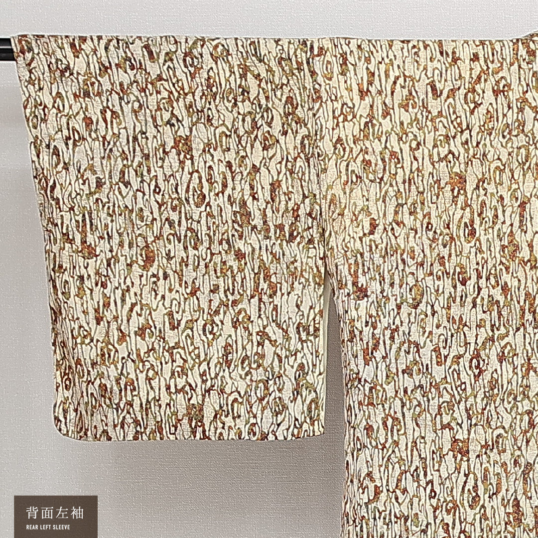 羽織 袷 身丈78cm 裄丈64cm 正絹 Sランク カジュアル Mサイズ 紐あり 創作柄 クリーム系 RP 1232-14629