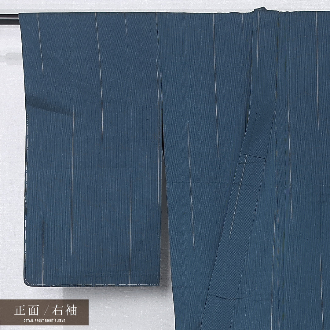 未使用品 紬 単衣 身丈158cm 裄丈61cm 正絹 Nランク カジュアル バチ衿 Mサイズ 漆糸 しつけ糸 抽象柄 緑系 M4 1223-12297