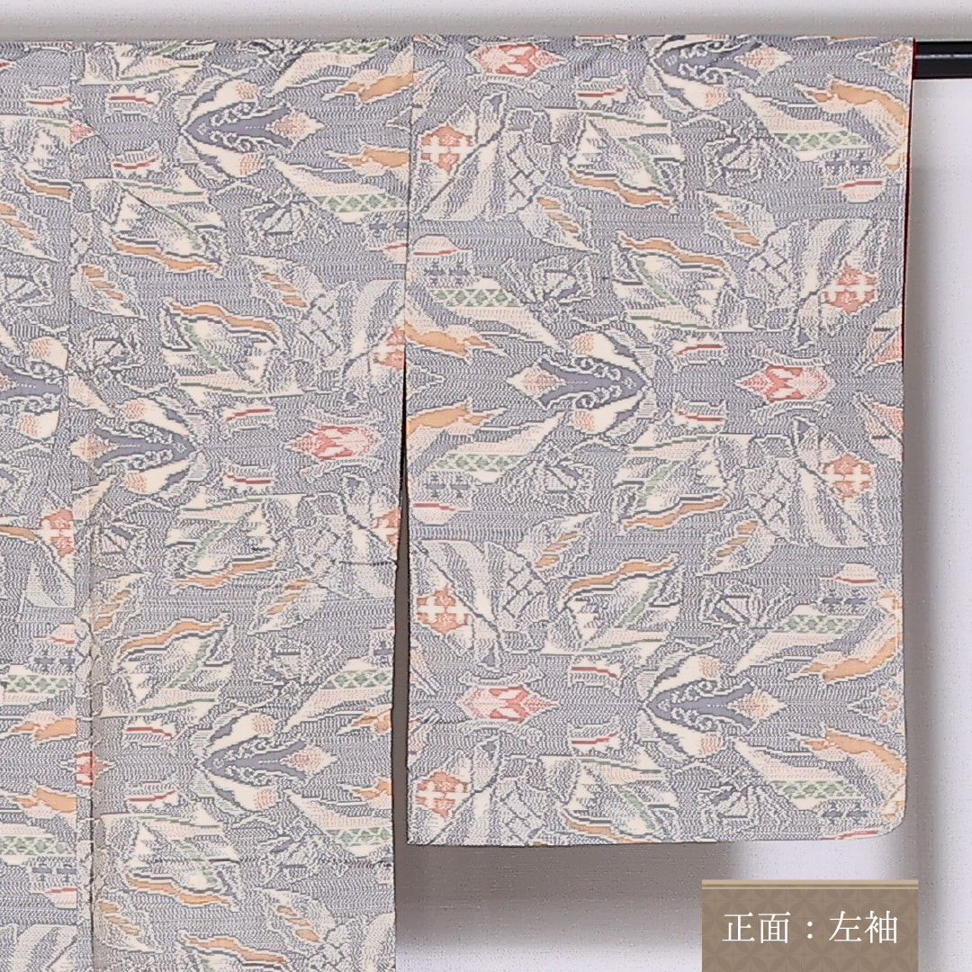 大島紬 袷 身丈162cm 裄64.5cm 正絹 創作 グレー系 Aランク 1216-01474