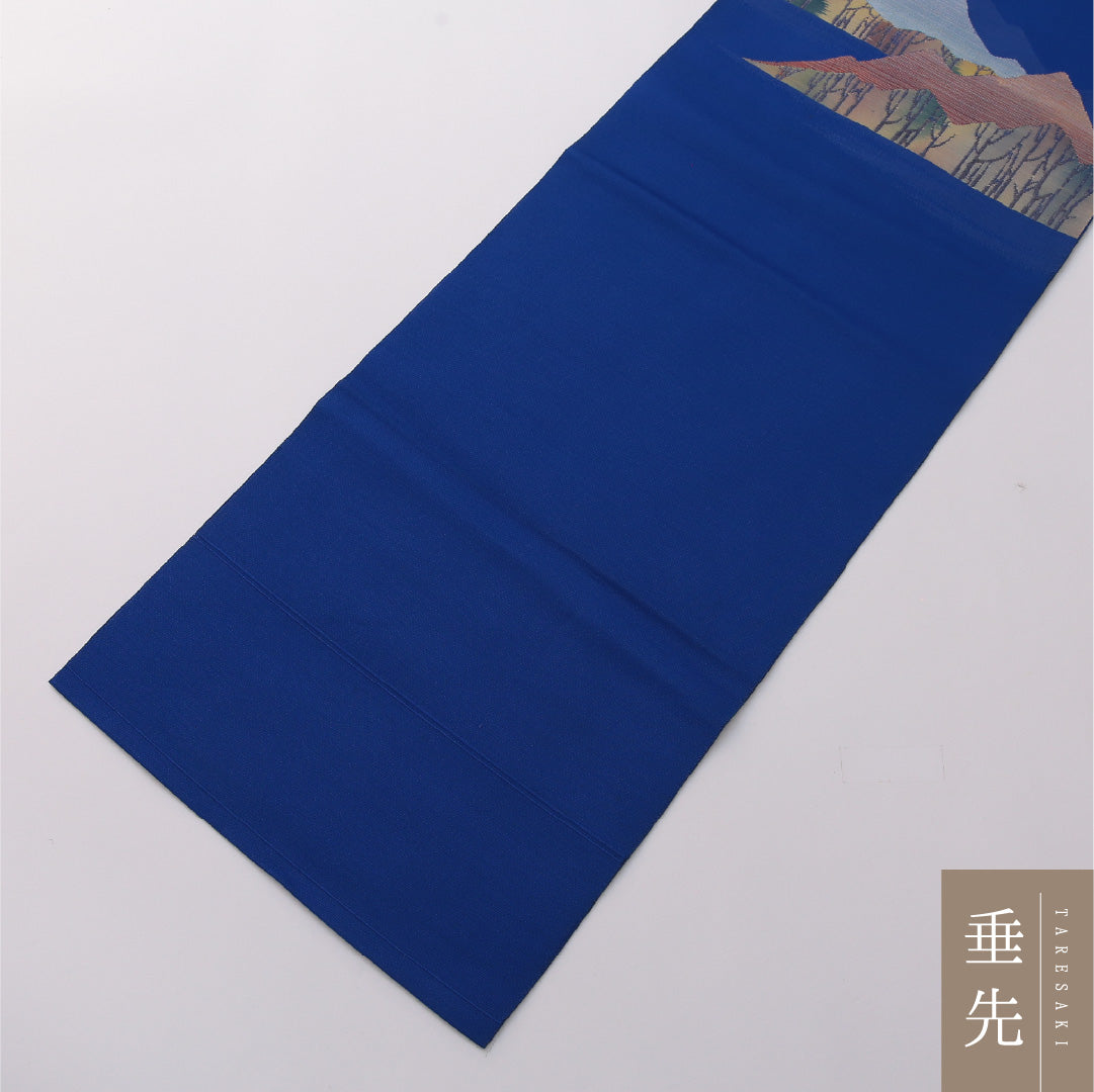 八寸名古屋帯 Aランク 帯丈328cm 正絹 ポイント柄 松葉仕立て 織り インフォーマル ふくれ織 遠山 青系 LP 1245-03313