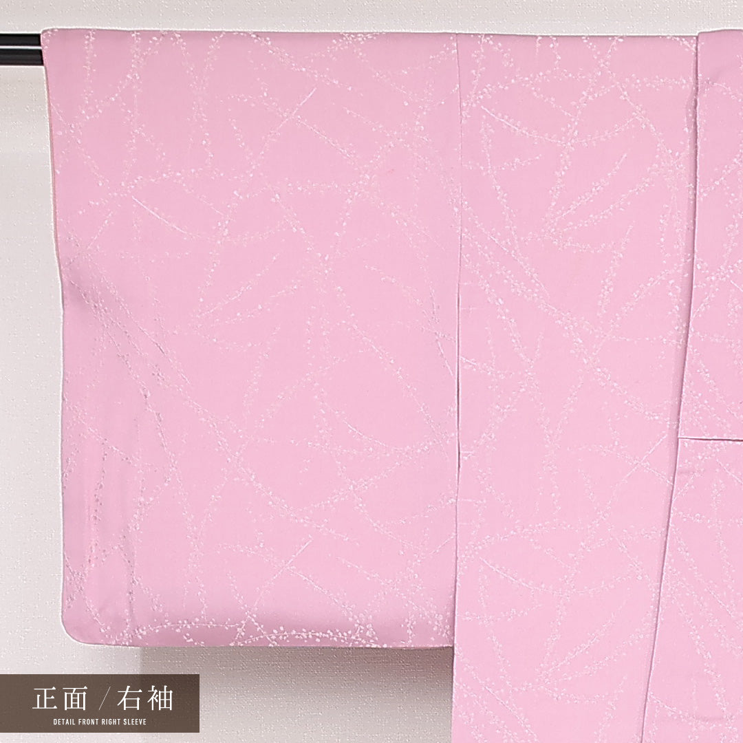 夏物 小紋 絽 身丈167cm 裄丈62cm 正絹 Aランク 紋意匠 (萩) インフォーマル バチ衿 XLサイズ 黒系 RP 1221-13192