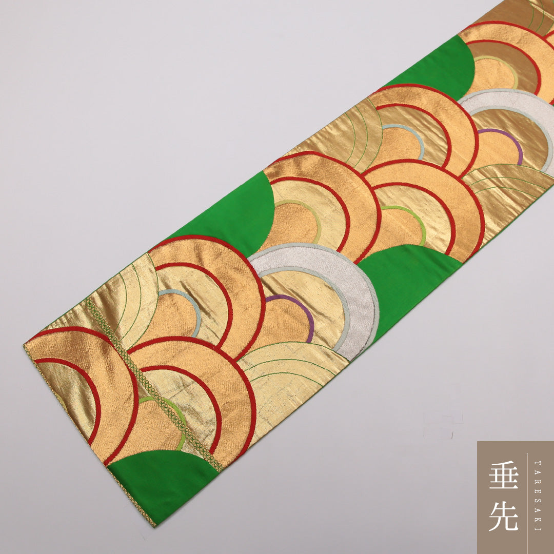 袋帯 帯丈412cm 正絹 六通 唐織 青海波 緑系 1243-01439