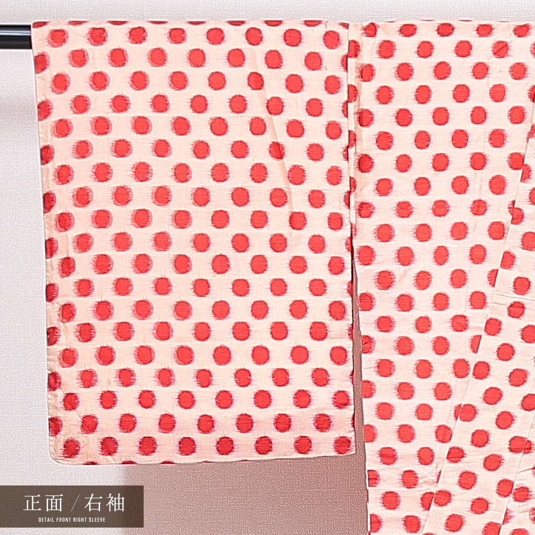 アンティーク 紬（銘仙） 袷 身丈144cm 裄丈60cm 正絹 Bランク XSサイズ バチ衿 ドット 赤系 ピンク系 1216-14971