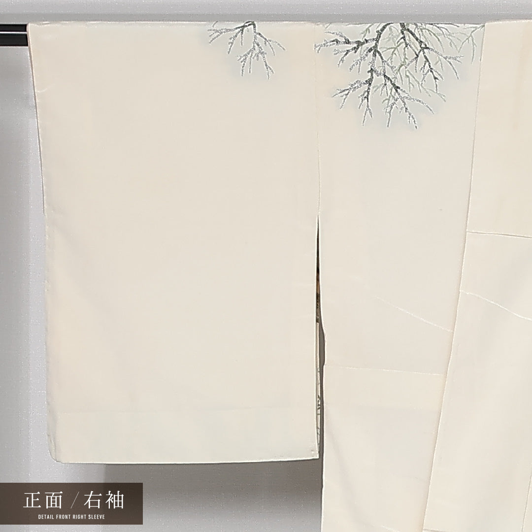 アンティーク 訪問着 お召 身丈154cm 裄丈63cm Cランク S 正絹 袷 広衿 樹木 アンティーク 白系 1212-11900