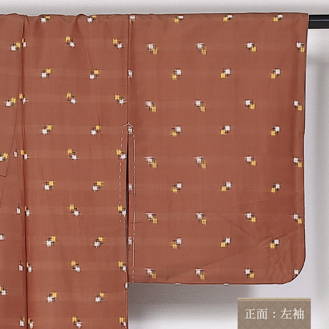 アンティーク 銘仙 紬 袷 身丈146.5cm 裄60.5cm 正絹 茶系 Aランク 1216-01406