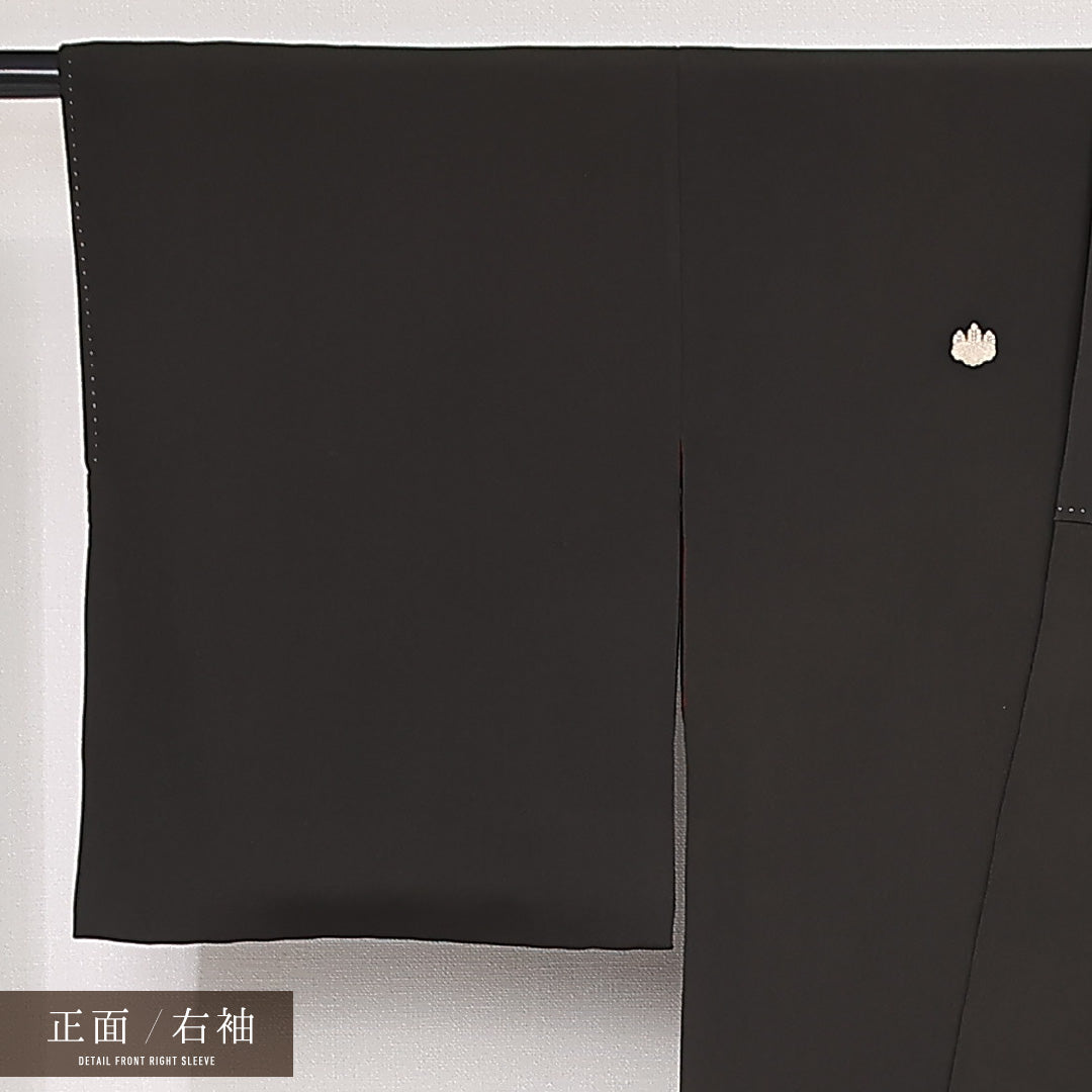 アンティーク 黒留袖 五つ紋 蔦 身丈159cm 裄丈63cm Aランク 正絹 広衿 M 金駒刺繍 吉祥文様 梅 古典的 華やか 黒系 1211-F0532